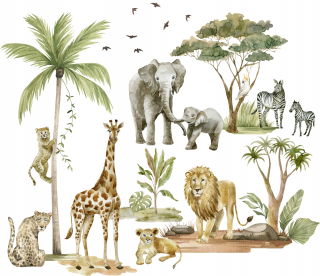 Nálepka na stenu - Samolepky na stenu Safari Animals pre deti